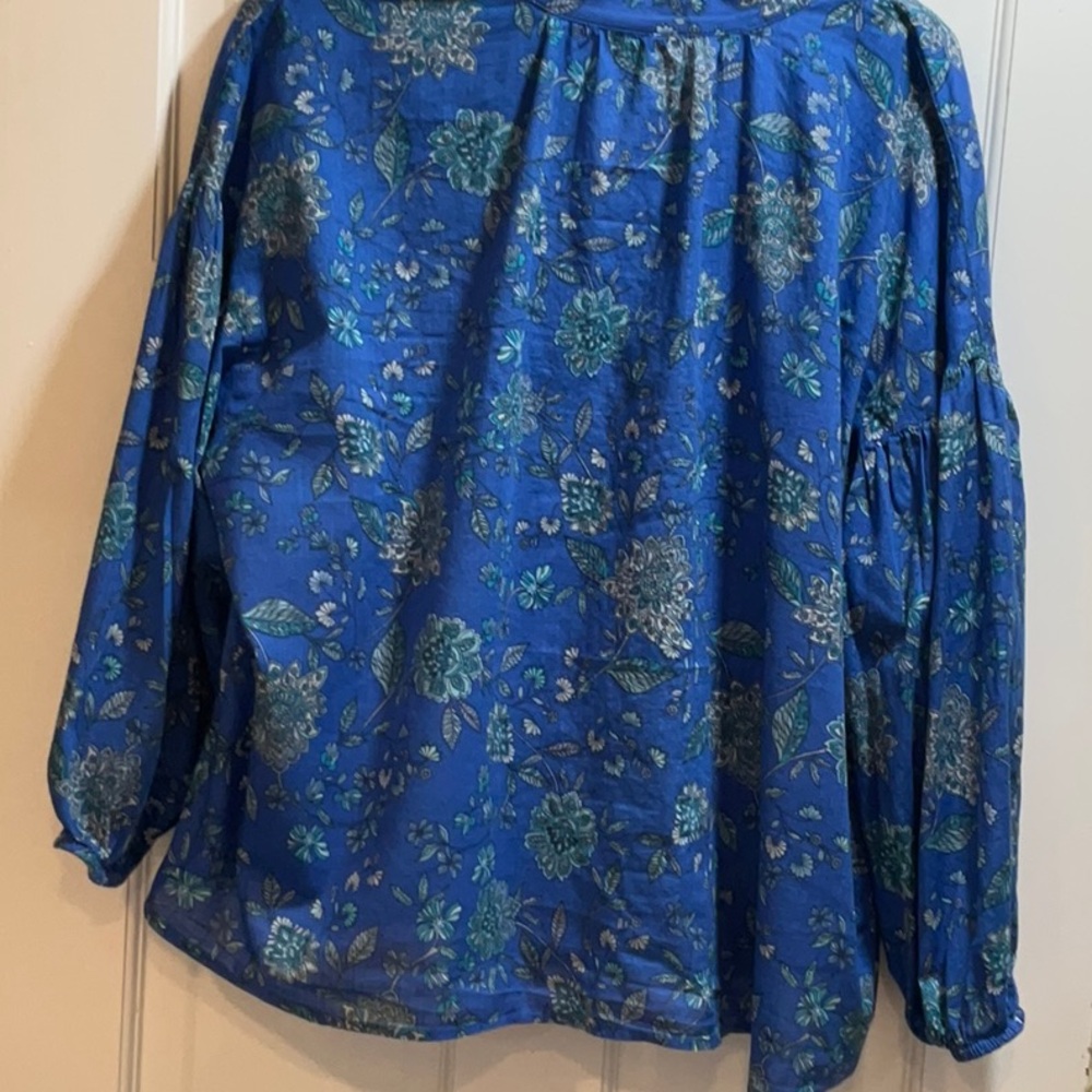 JJill Royal Blue Jacobean Oversized Split Neck Top - Picture 5 of 8